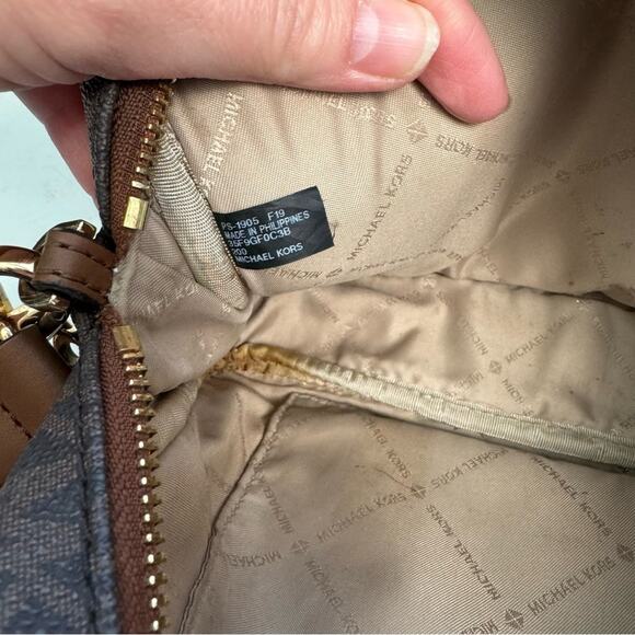 Michael Kors Brown & Tan Fulton Sport Monogram Medium Crossbody Bag Purse - Picture 8 of 12